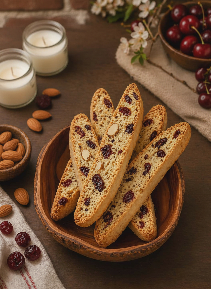 Cherry almond biscotti with toasted nuts