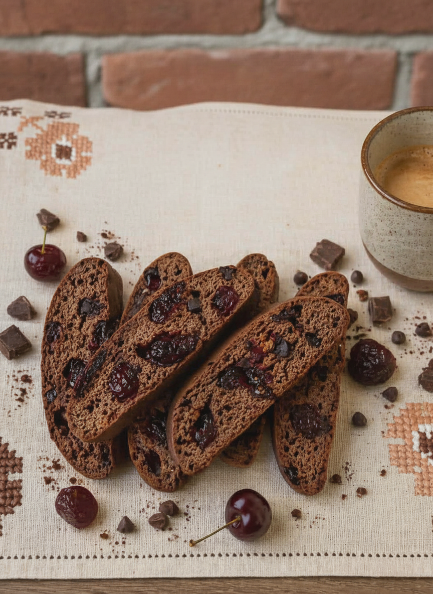 Chocolate cherry biscotti with dried fruit
