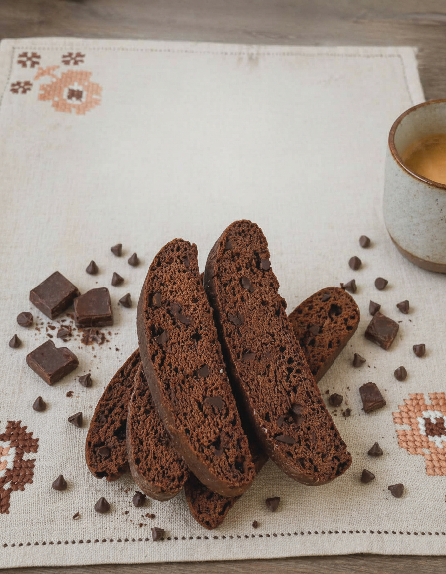Double chocolate biscotti with cocoa crust