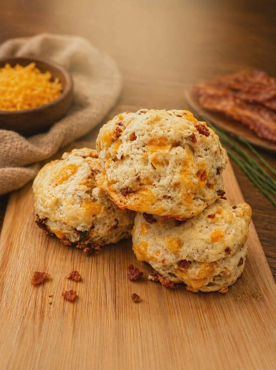 Bacon cheddar biscuits, golden and flaky