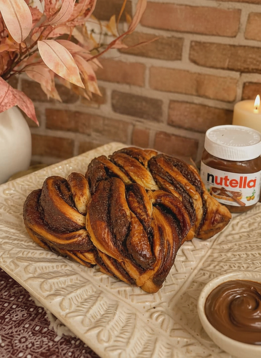 Nutella babka loaf with creamy hazelnut swirl