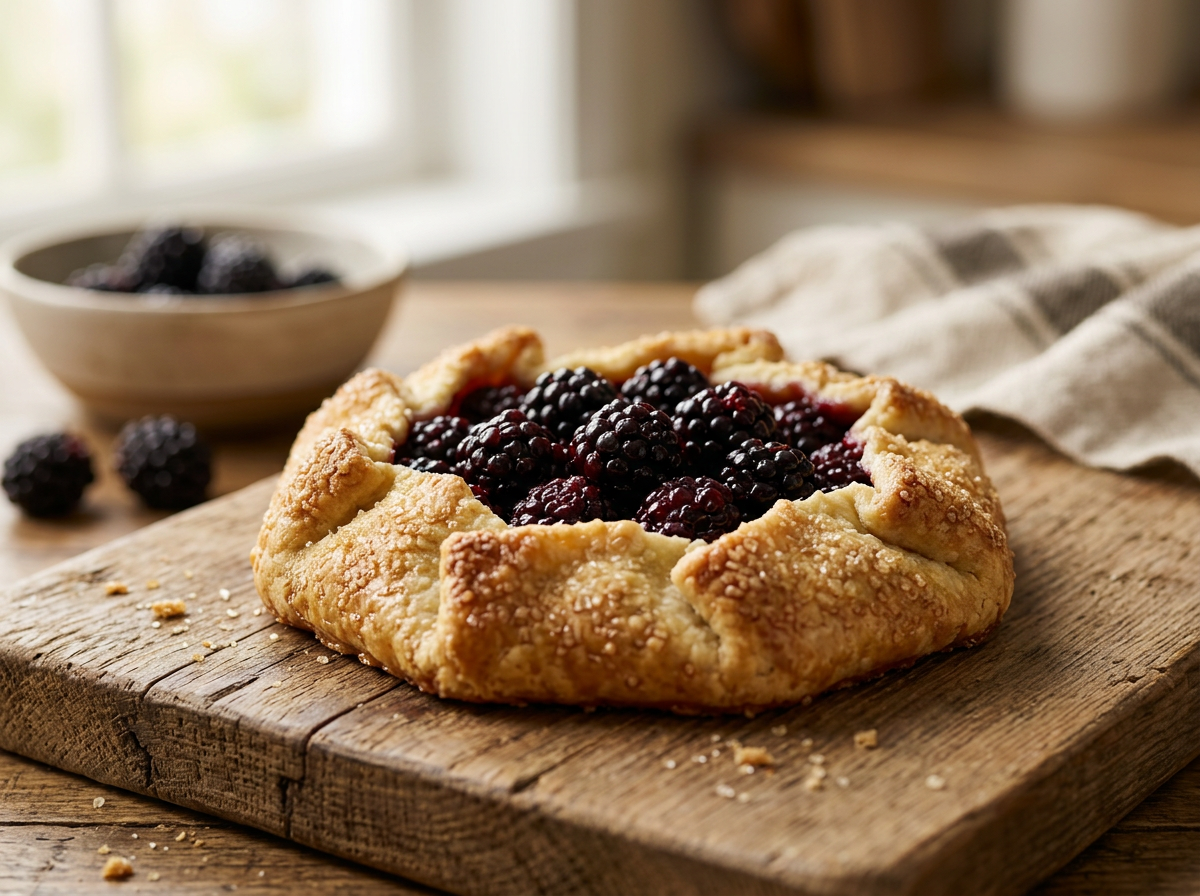 Rustic fruit galette with golden flaky pastry